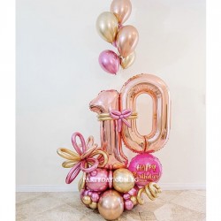 Organic Balloon Column Sculpture - 2 Giant Foil Number Pink Rosegold
