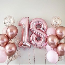 Confetti Balloon Bouquets with Number Foil Balloon - Pink & Rose Gold Color