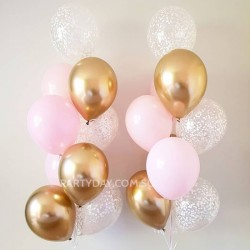 Confetti Balloon Bouquet with 9 Balloons - Pink & Chrome Gold Color