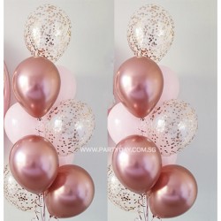 Confetti Balloon Bouquet with 9 Balloons - Pink & Rose Gold Color