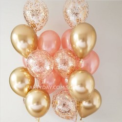 Confetti Balloon Bouquet with 9 Balloons - Rose gold & Chrome Gold Color